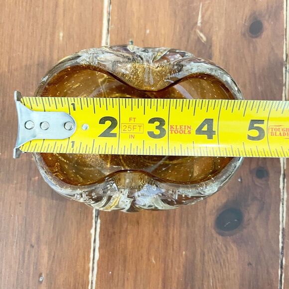 VTG Murano Amber Bowl Hand Mouth Blown Glass Laid in Bubbles Ashtray Dish Heavy - Picture 10 of 11